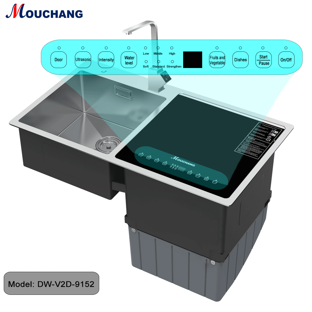 सब्जियां स्वचालित दरवाजा खोलने वाला डबल बाउल सिंक डिशवॉशर